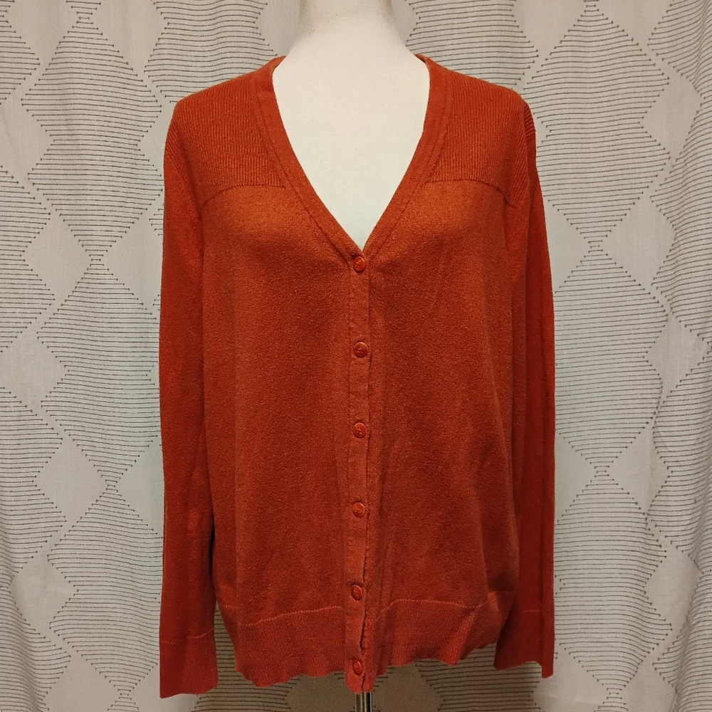 Eddie Bauer Women's Burnt Orange Cardigan Sweater Cotton Lambswool Size XL